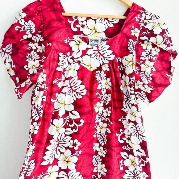 Vintage Hawaiian Togs Floral Red White Hawaiian Midi Dress M - Picture 4 of 8